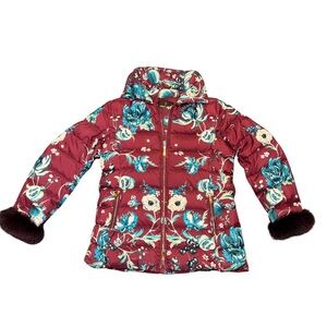 Roberto Cavalli Floral Down Puffer Jacket Fox Fur Cuffs IT 48